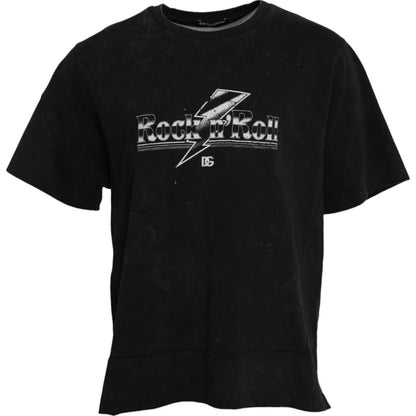 T-shirt ras du cou en coton noir à imprimé graphique Dolce &amp; Gabbana