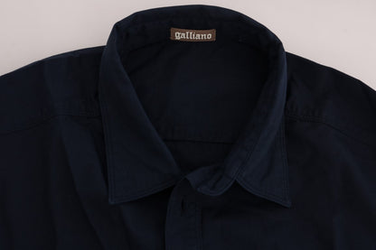 John Galliano Blaues lässiges Langarmhemd aus Baumwolle