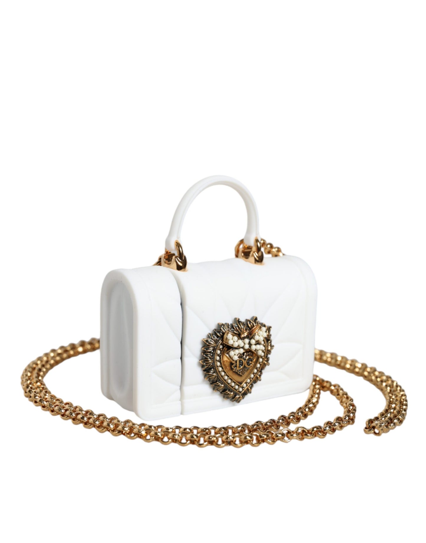 Étui pour Airpods Dolce &amp; Gabbana en silicone blanc avec motif cœur dévotion