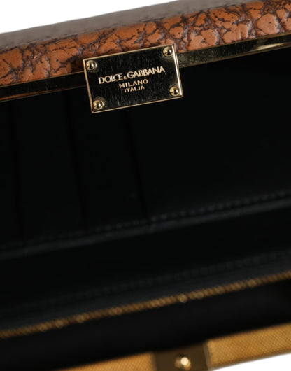 Mini sac bandoulière Dolce &amp; Gabbana en cuir marron avec cadre doré