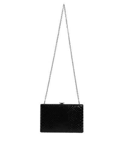 Mini sac bandoulière Dolce &amp; Gabbana en cuir noir avec cadre argenté