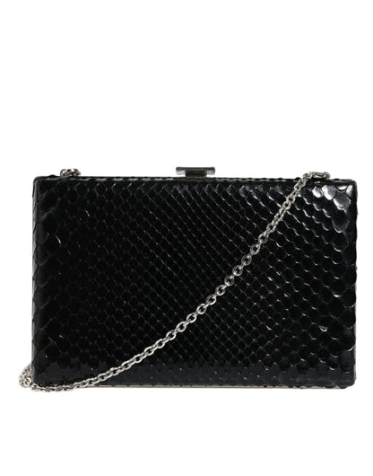Mini sac bandoulière Dolce &amp; Gabbana en cuir noir avec cadre argenté