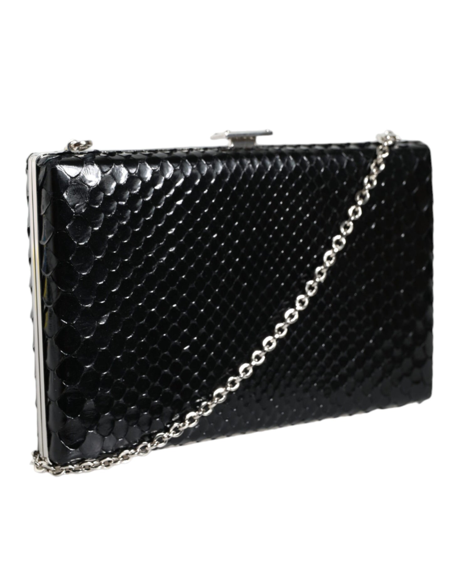 Mini sac bandoulière Dolce &amp; Gabbana en cuir noir avec cadre argenté