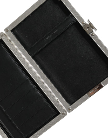 Mini sac bandoulière Dolce &amp; Gabbana en cuir noir avec cadre argenté