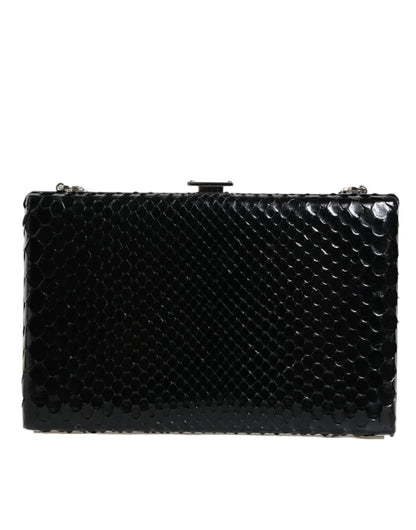 Mini sac bandoulière Dolce &amp; Gabbana en cuir noir avec cadre argenté