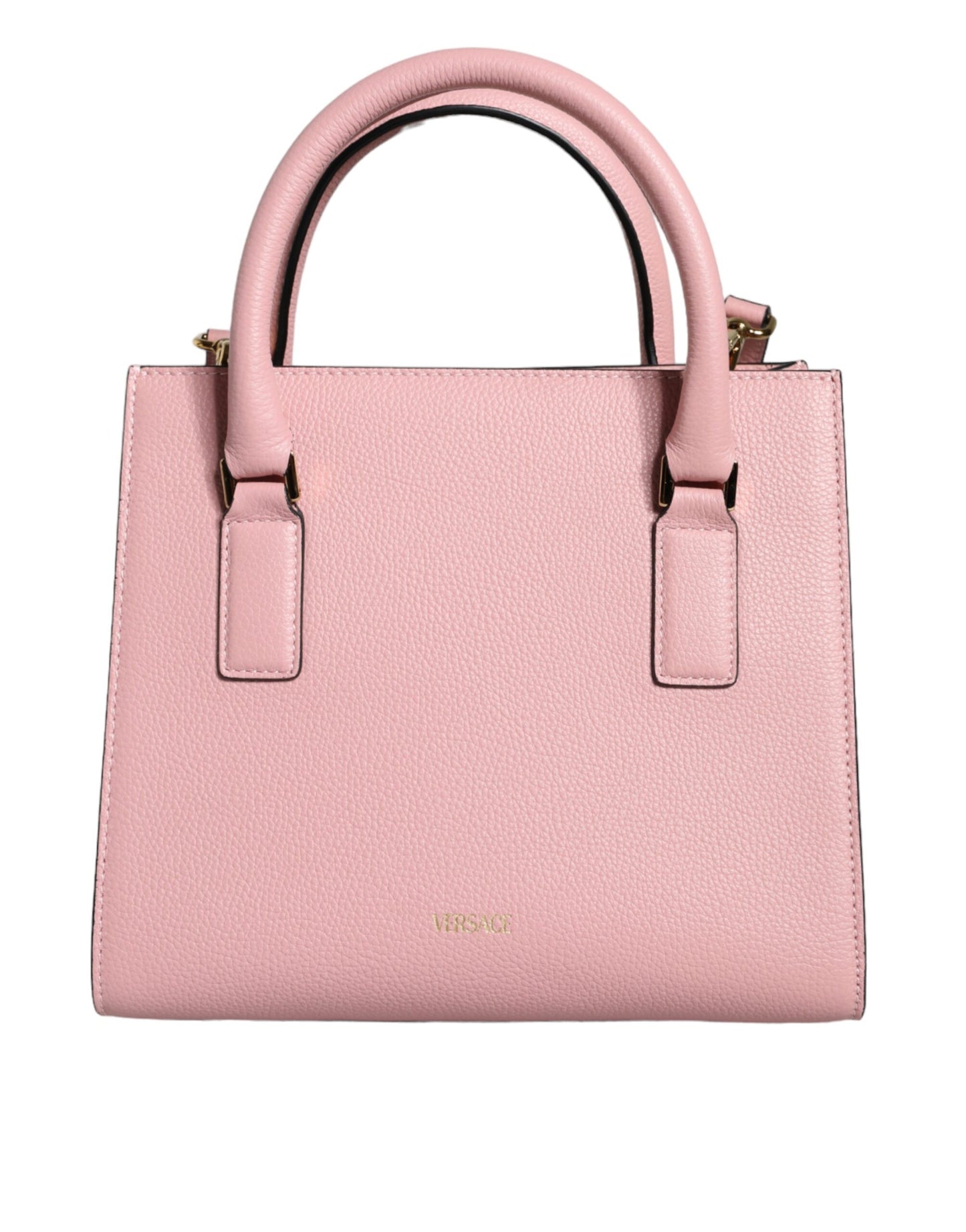 Versace – Kleine Umhängetasche aus genarbtem Kalbsleder mit Henkel in Rosa