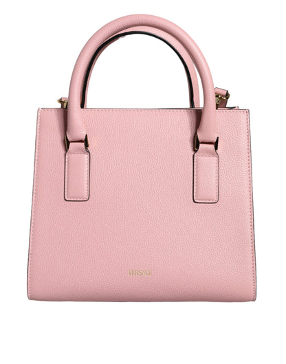Versace – Kleine Umhängetasche aus genarbtem Kalbsleder mit Henkel in Rosa