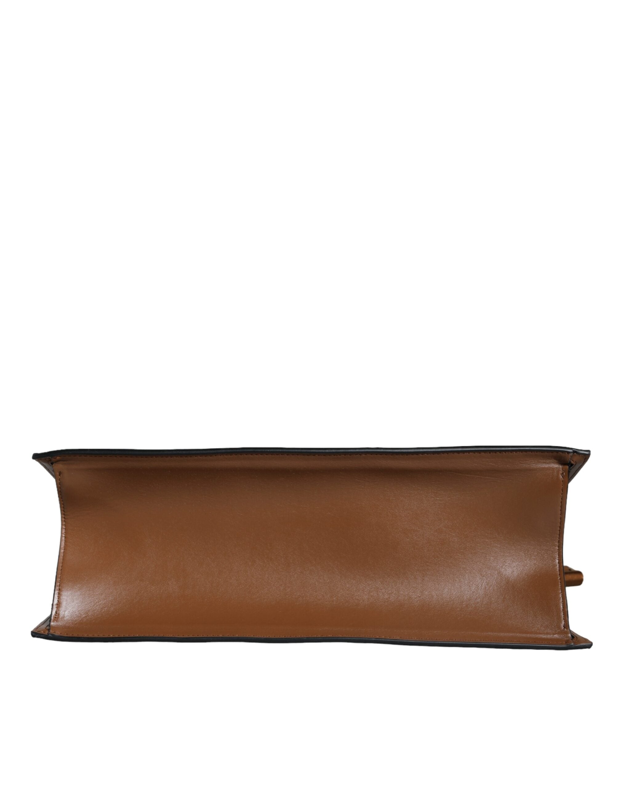 Sac à main cabas à bandoulière en cuir jacquard avec logo, couleur marron, avec poignée supérieure.