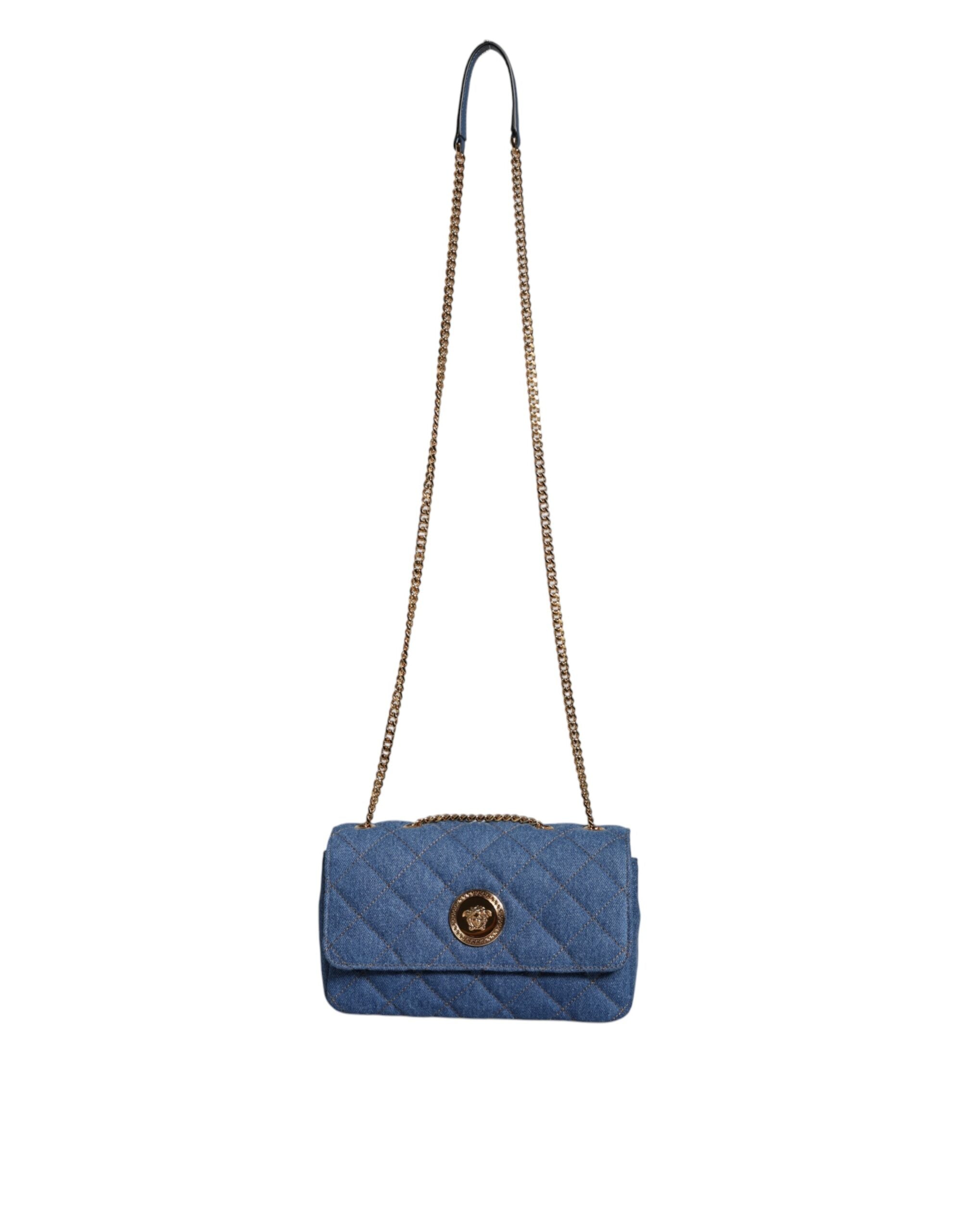 Sac bandoulière en cuir de jean bleu matelassé