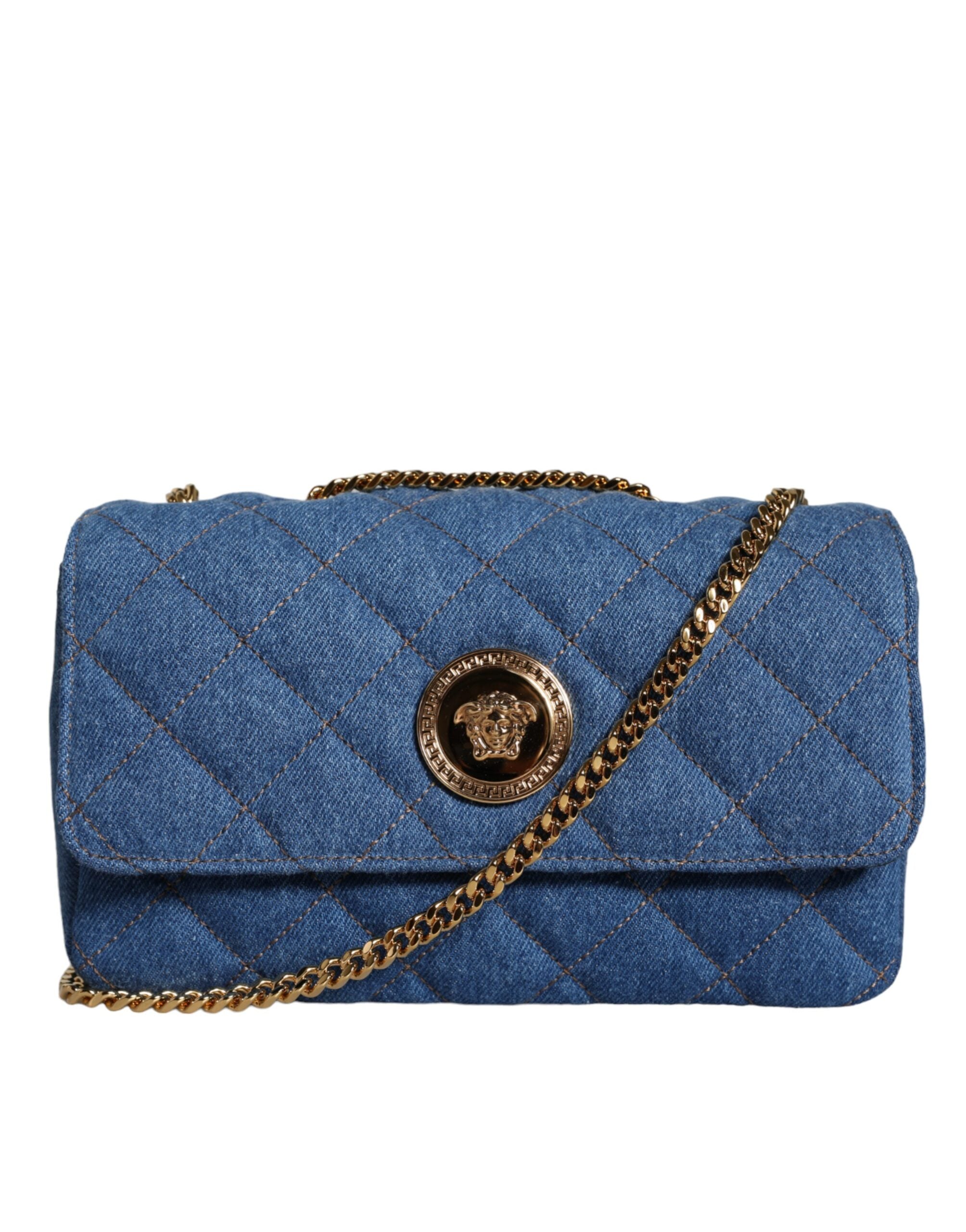 Sac bandoulière en cuir de jean bleu matelassé