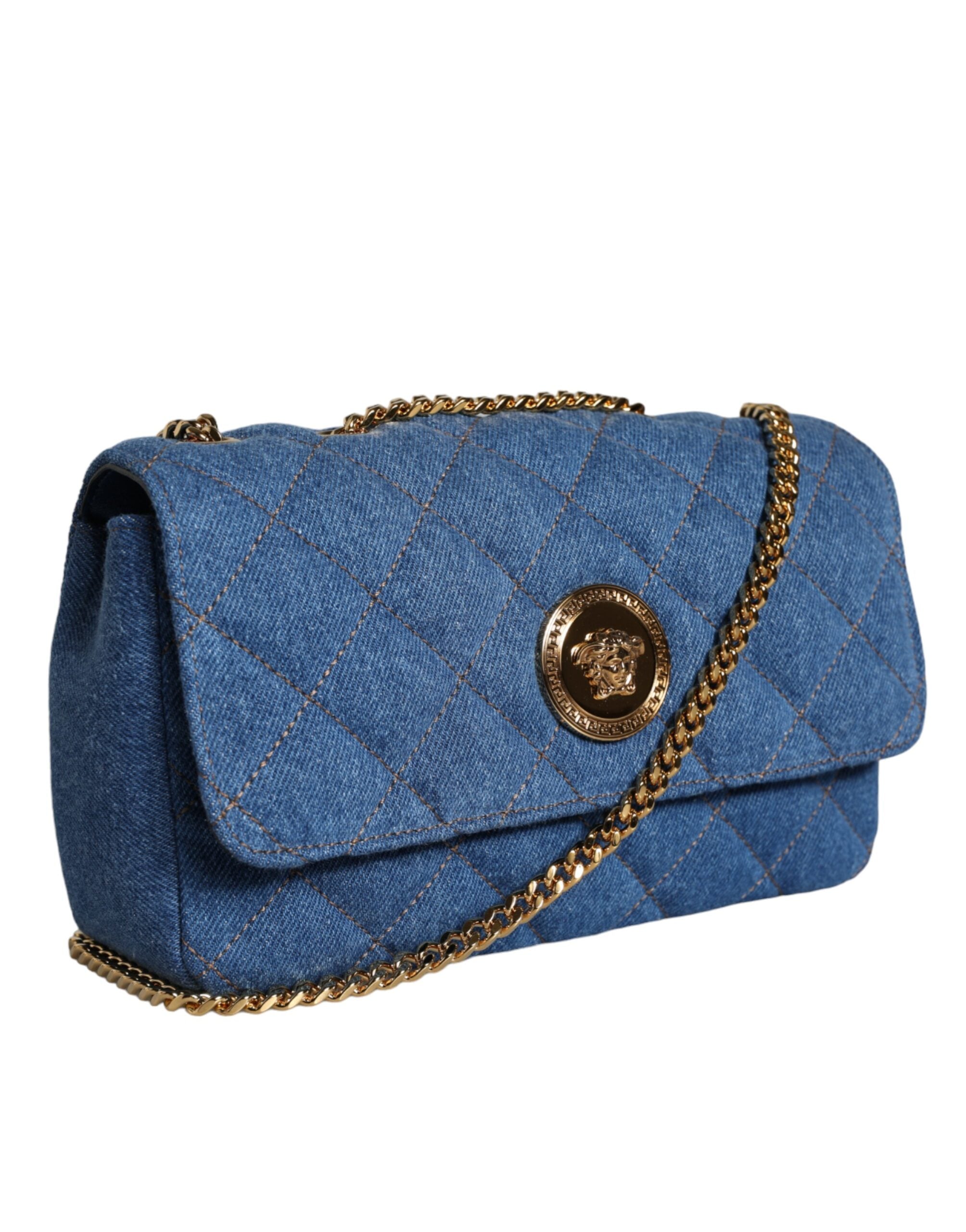 Sac bandoulière en cuir de jean bleu matelassé