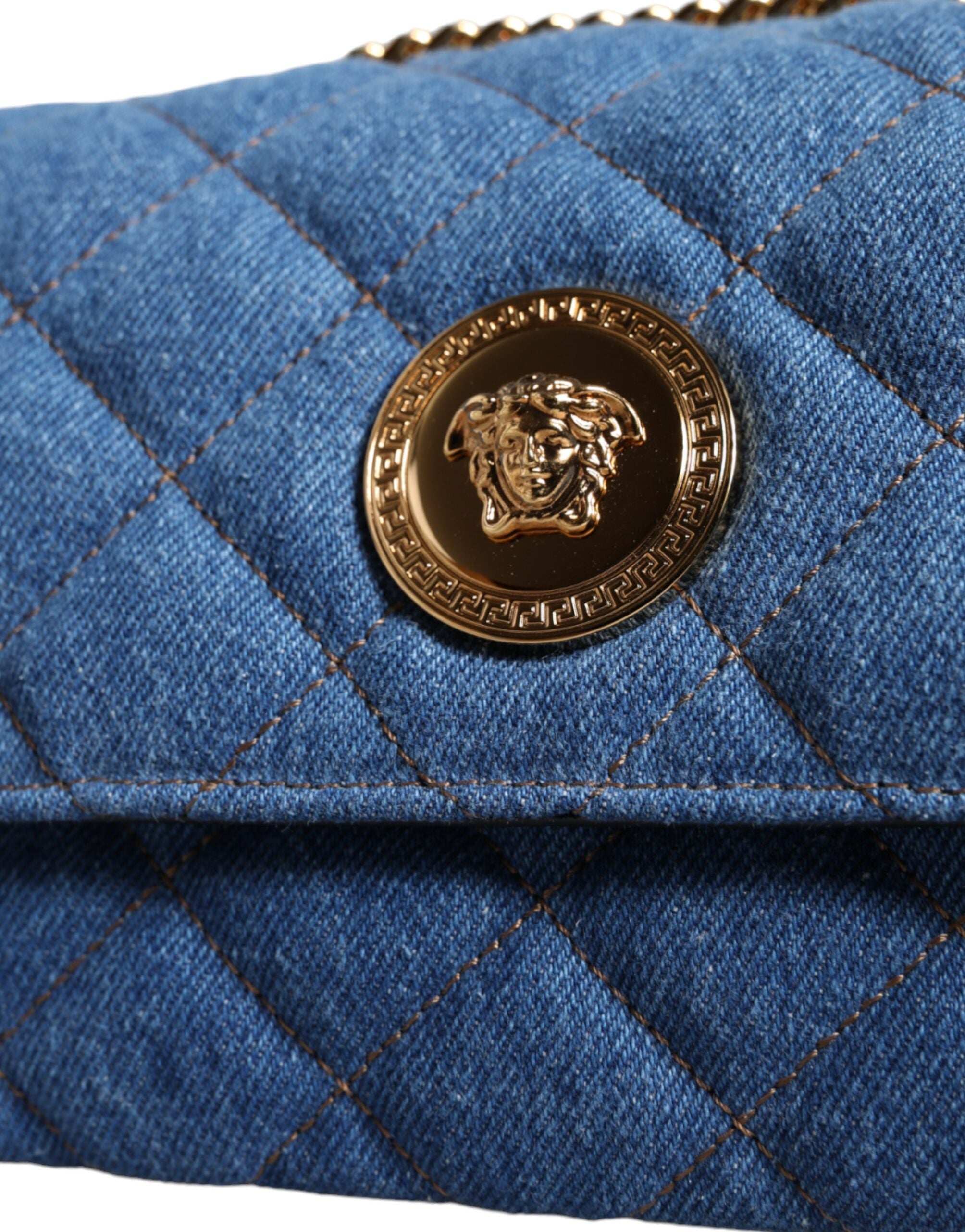 Sac bandoulière en cuir de jean bleu matelassé
