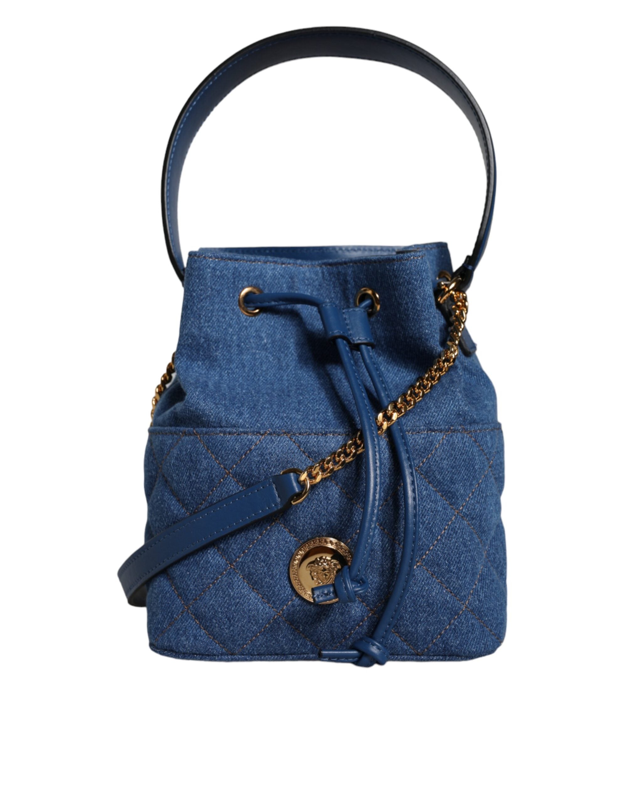 Sac bandoulière en cuir de jean bleu matelassé