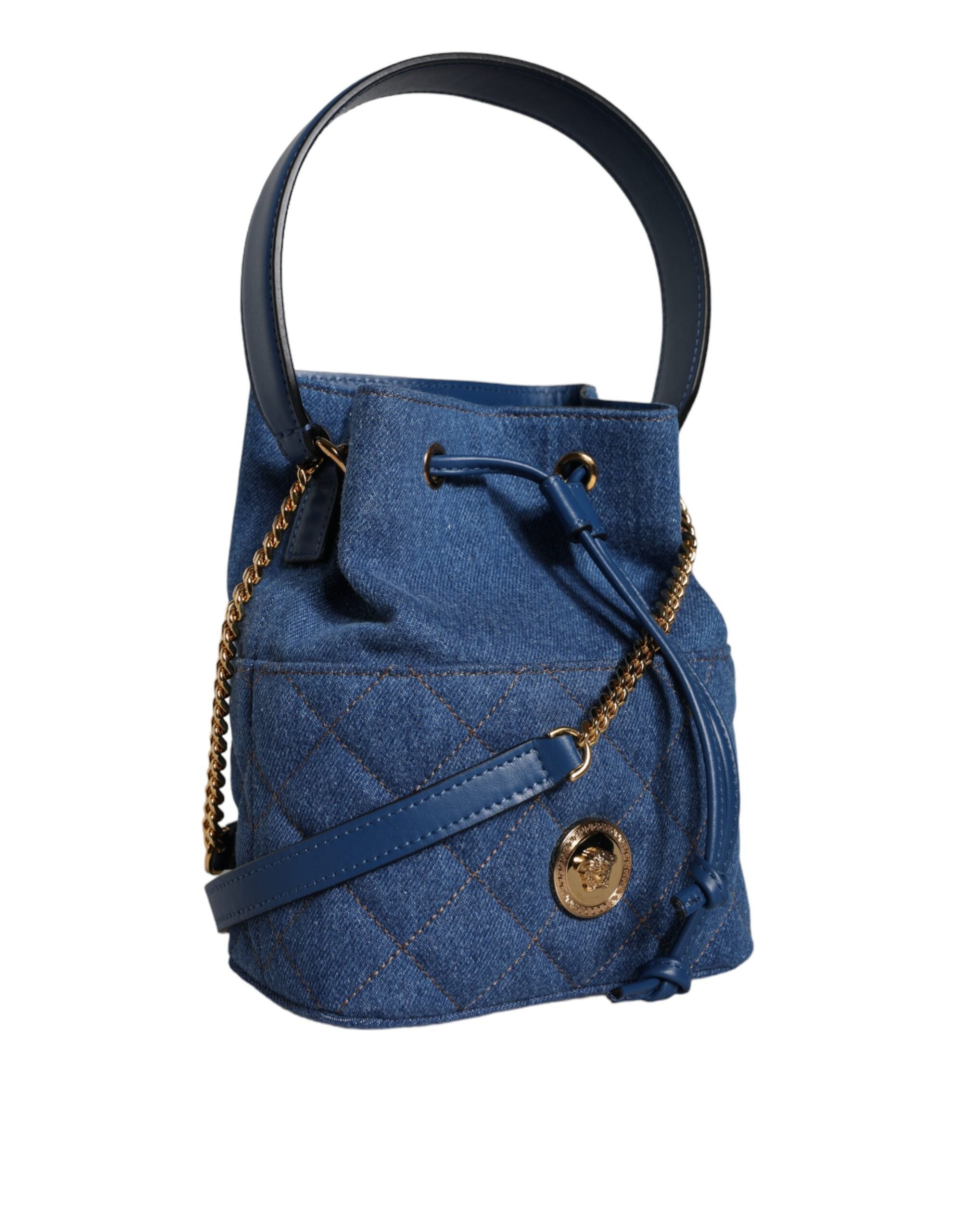 Sac bandoulière en cuir de jean bleu matelassé