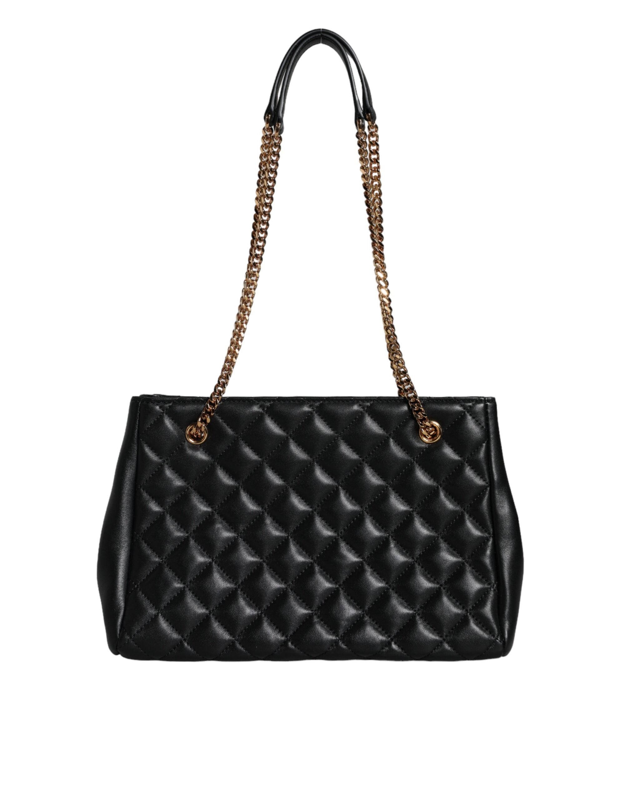 Sac à bandoulière en cuir de nappa noir matelassé avec chaîne