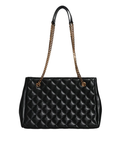Versace – Schultertasche aus gestepptem Nappaleder mit Kettenriemen in Schwarz