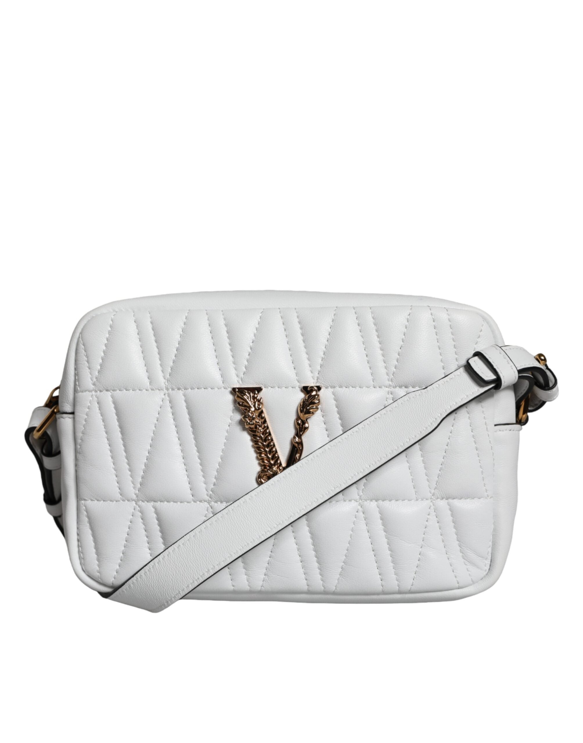 Sac bandoulière en cuir de nappa blanc matelassé