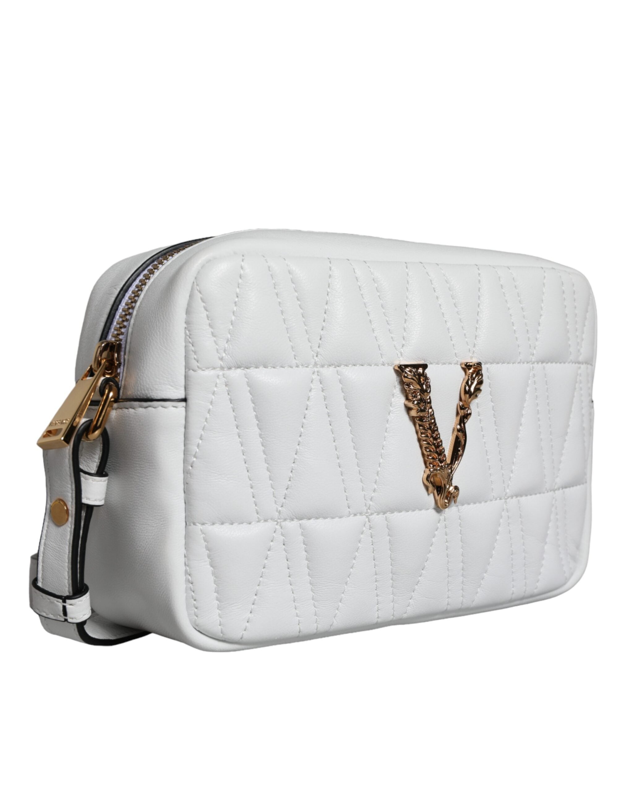 Sac bandoulière en cuir de nappa blanc matelassé