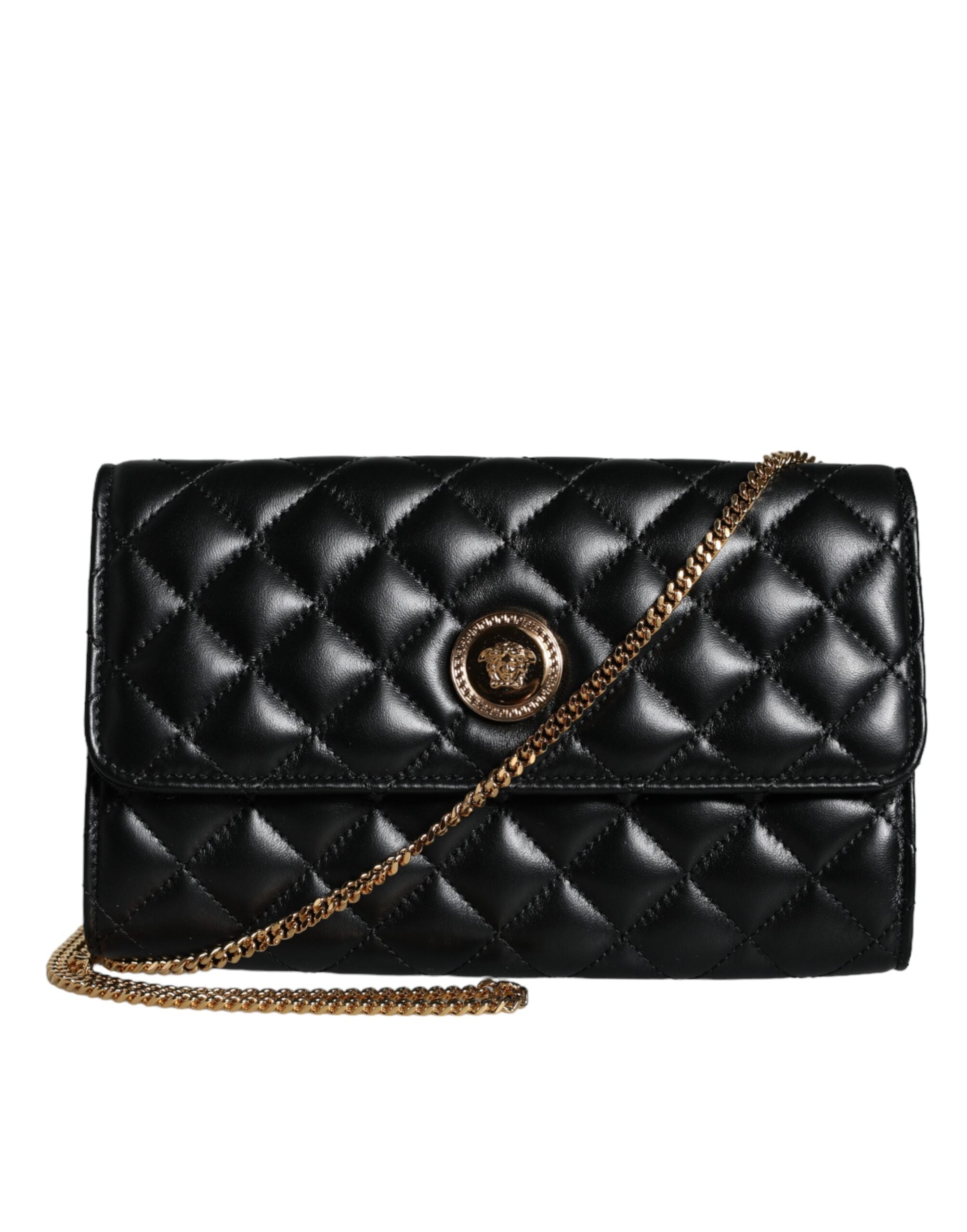 Sac bandoulière en cuir de nappa noir matelassé