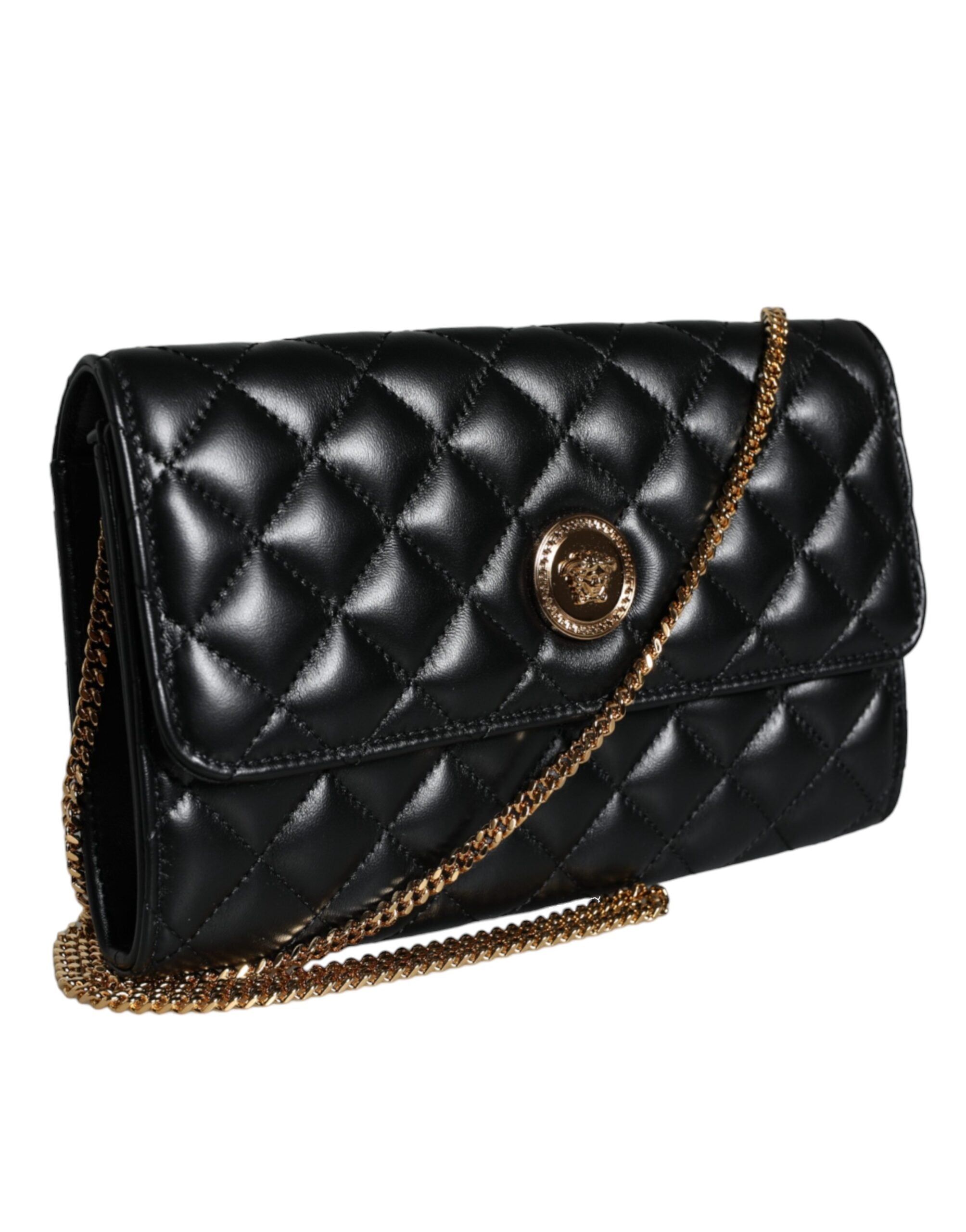 Sac bandoulière en cuir de nappa noir matelassé