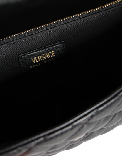 Versace – Schwarze Umhängetasche aus gestepptem Nappaleder