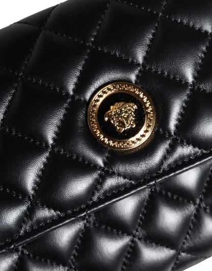 Versace – Schwarze Umhängetasche aus gestepptem Nappaleder