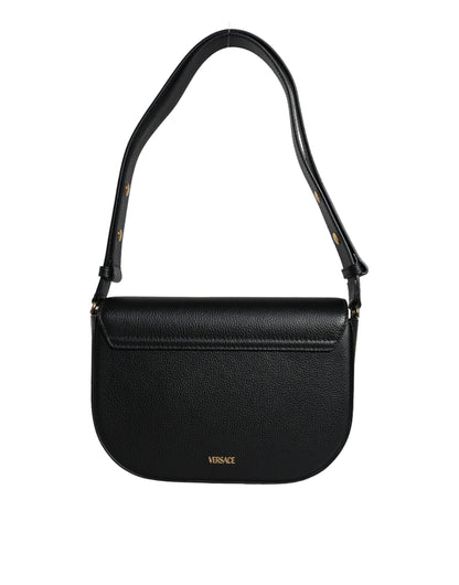 Sac bandoulière Versace en cuir de veau grainé noir avec logo