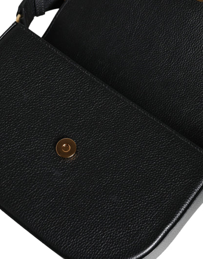 Sac bandoulière Versace en cuir de veau grainé noir avec logo