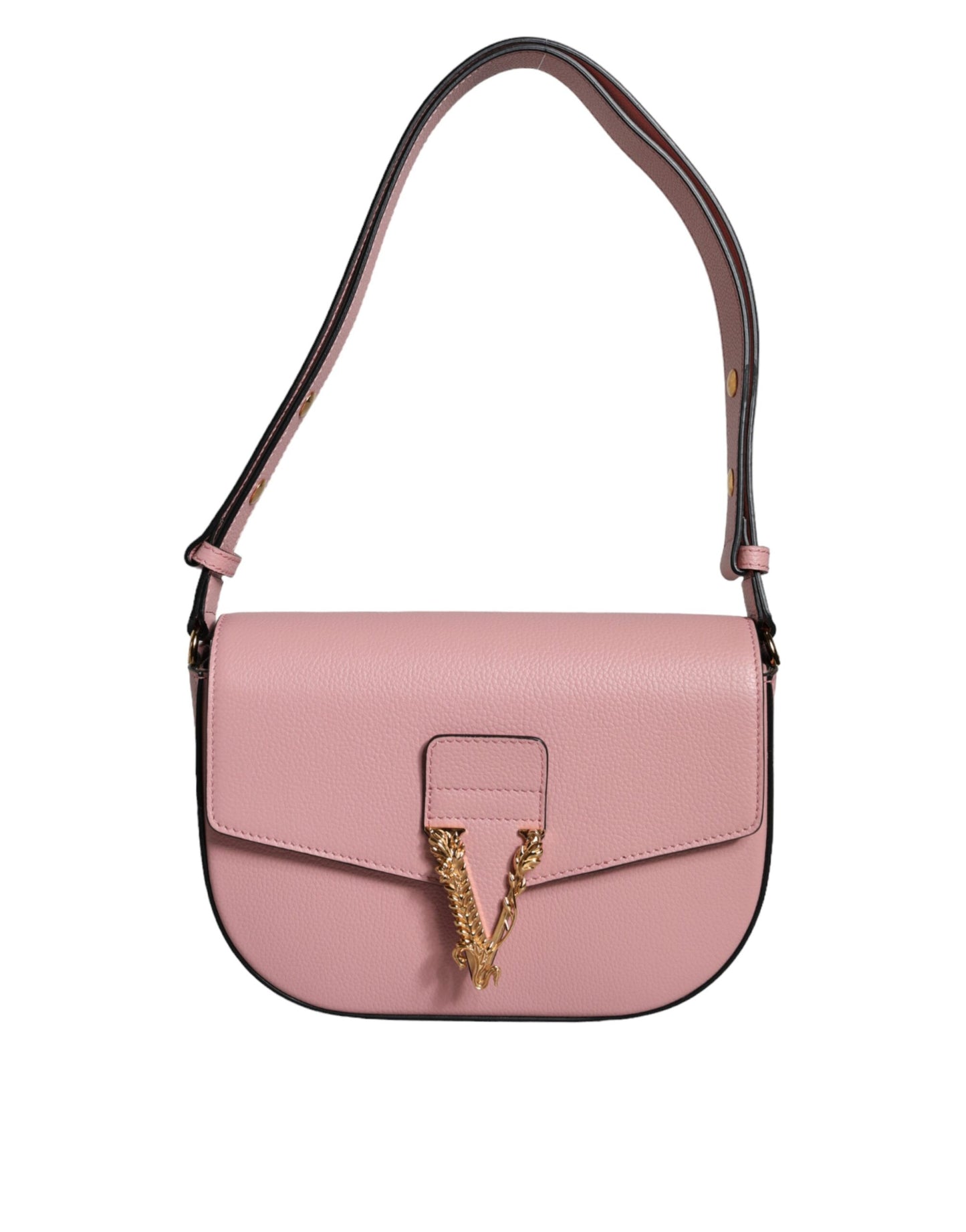 Sac bandoulière Versace en cuir de veau grainé rose avec logo