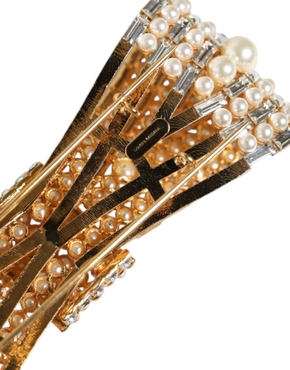 Broche Dolce &amp; Gabbana en laiton doré ornée de fausses perles et de cristaux