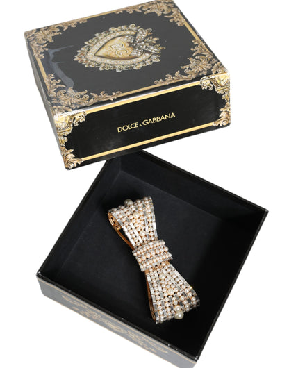 Broche Dolce &amp; Gabbana en laiton doré ornée de fausses perles et de cristaux
