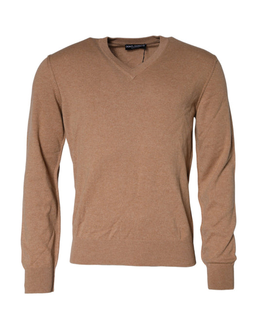 Pull col V en maille cachemire marron Dolce &amp; Gabbana