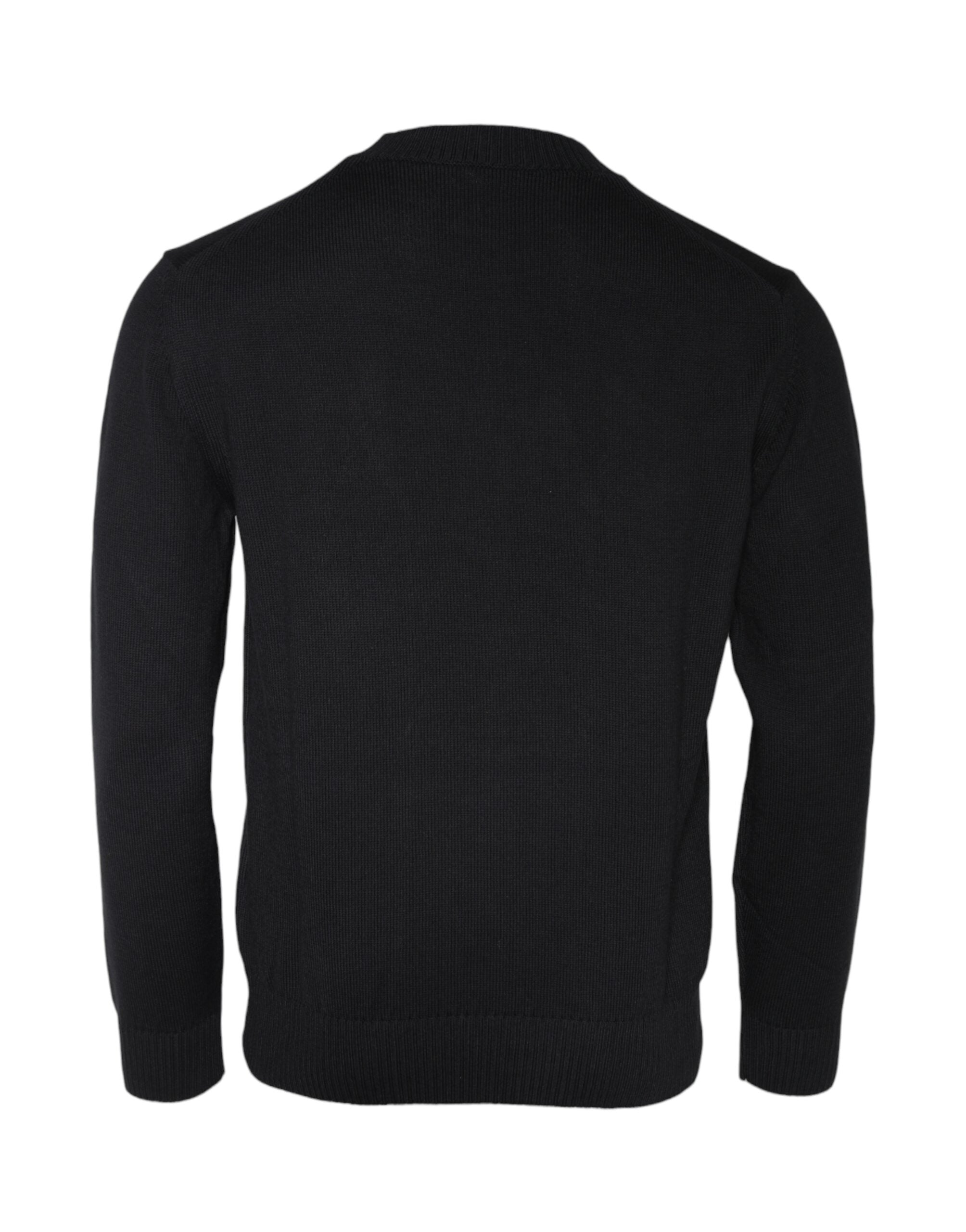 Pull ras du cou noir brodé Medusa de Versace