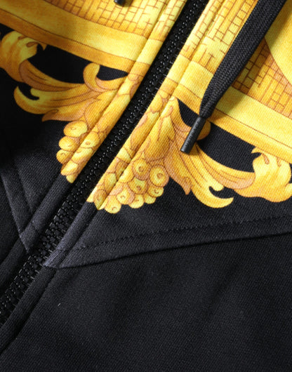 Versace – Kapuzenpullover aus Baumwolle mit durchgehendem Reißverschluss und Medusa-Print in Schwarz