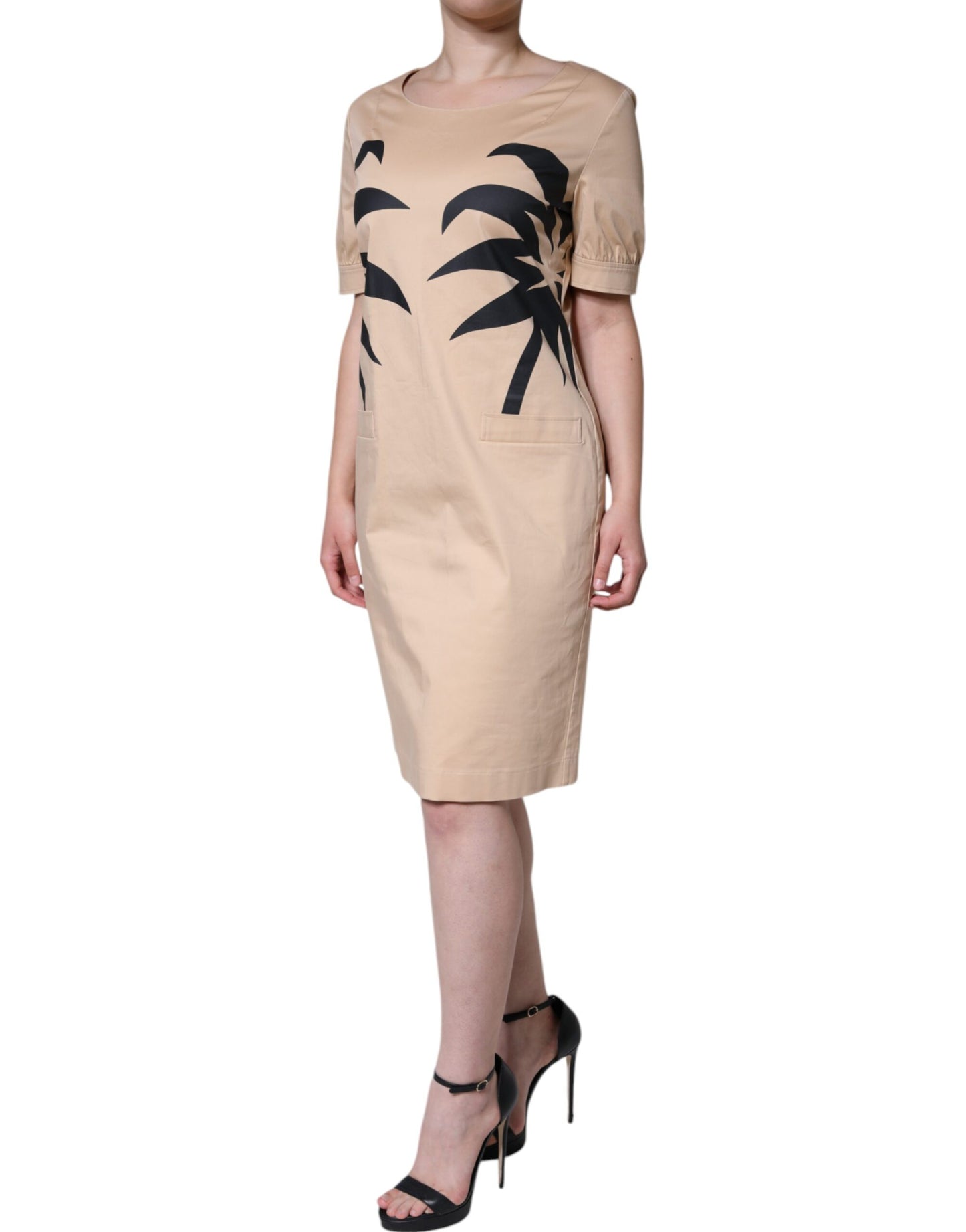 Robe mi-longue à manches courtes en coton beige Moschino