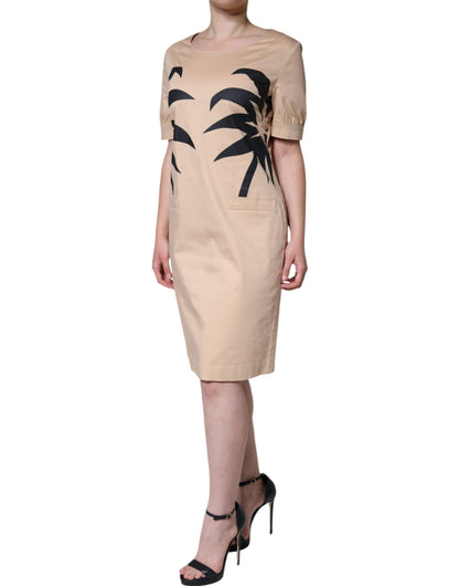 Robe mi-longue à manches courtes en coton beige Moschino