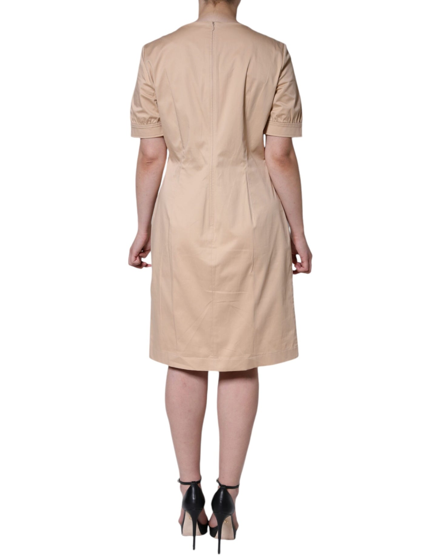 Robe mi-longue à manches courtes en coton beige Moschino