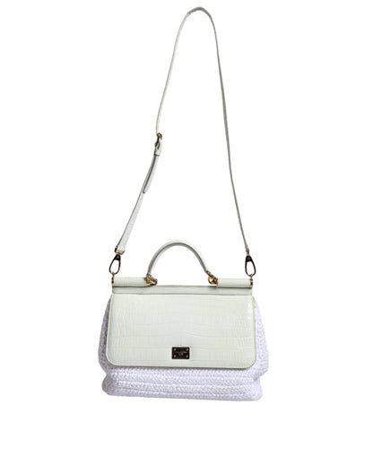 Sac bandoulière Dolce &amp; Gabbana SICILY en cuir raphia blanc