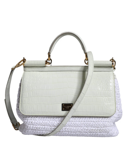 Sac bandoulière Dolce &amp; Gabbana SICILY en cuir raphia blanc