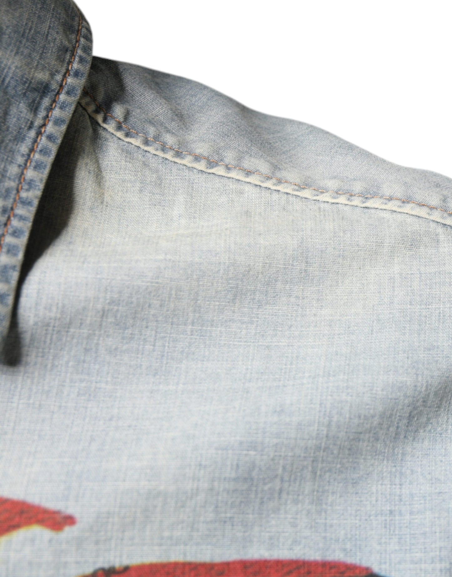 Chemise à manches longues en denim de coton imprimé bleu clair John Galliano