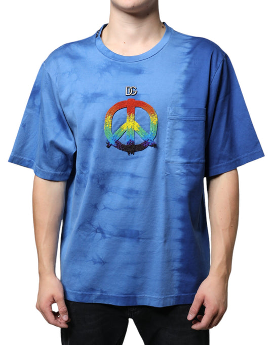 T-shirt en coton bleu tie-dye avec symbole de la paix Dolce &amp; Gabbana