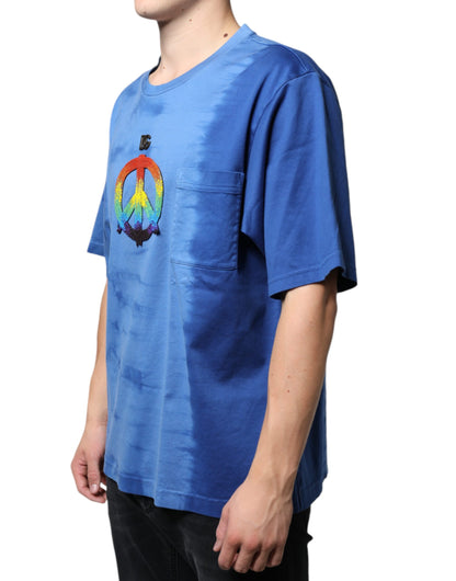 T-shirt en coton bleu tie-dye avec symbole de la paix Dolce &amp; Gabbana