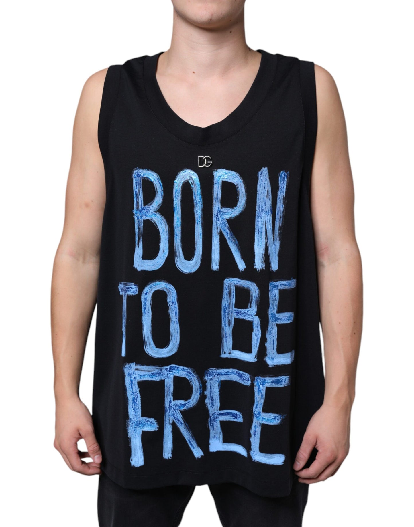 T-shirt sans manches en coton noir Dolce &amp; Gabbana Born To Be Free