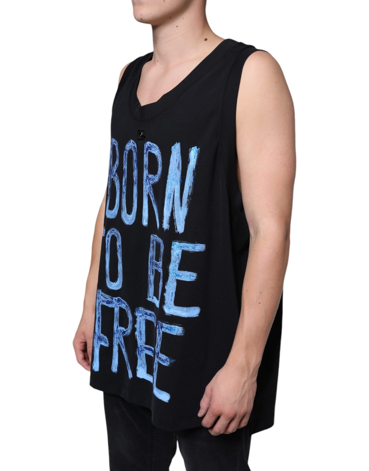 T-shirt sans manches en coton noir Dolce &amp; Gabbana Born To Be Free