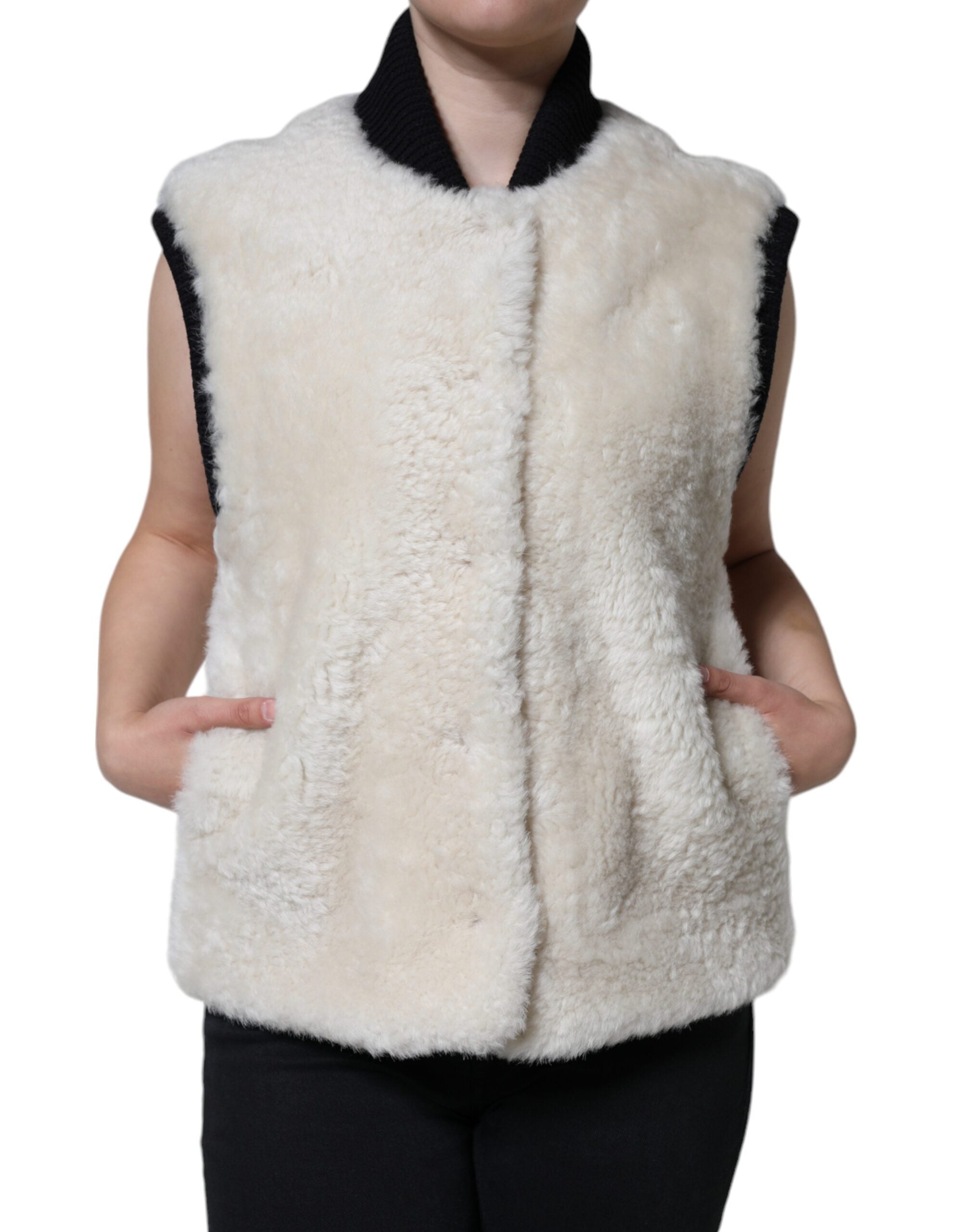 Veste en cuir et peau lainée Burberry WARRENFORD blanche