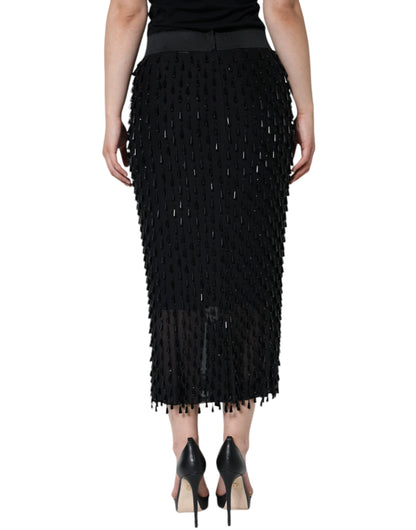 Jupe crayon mi-longue noire à ornements Dolce &amp; Gabbana
