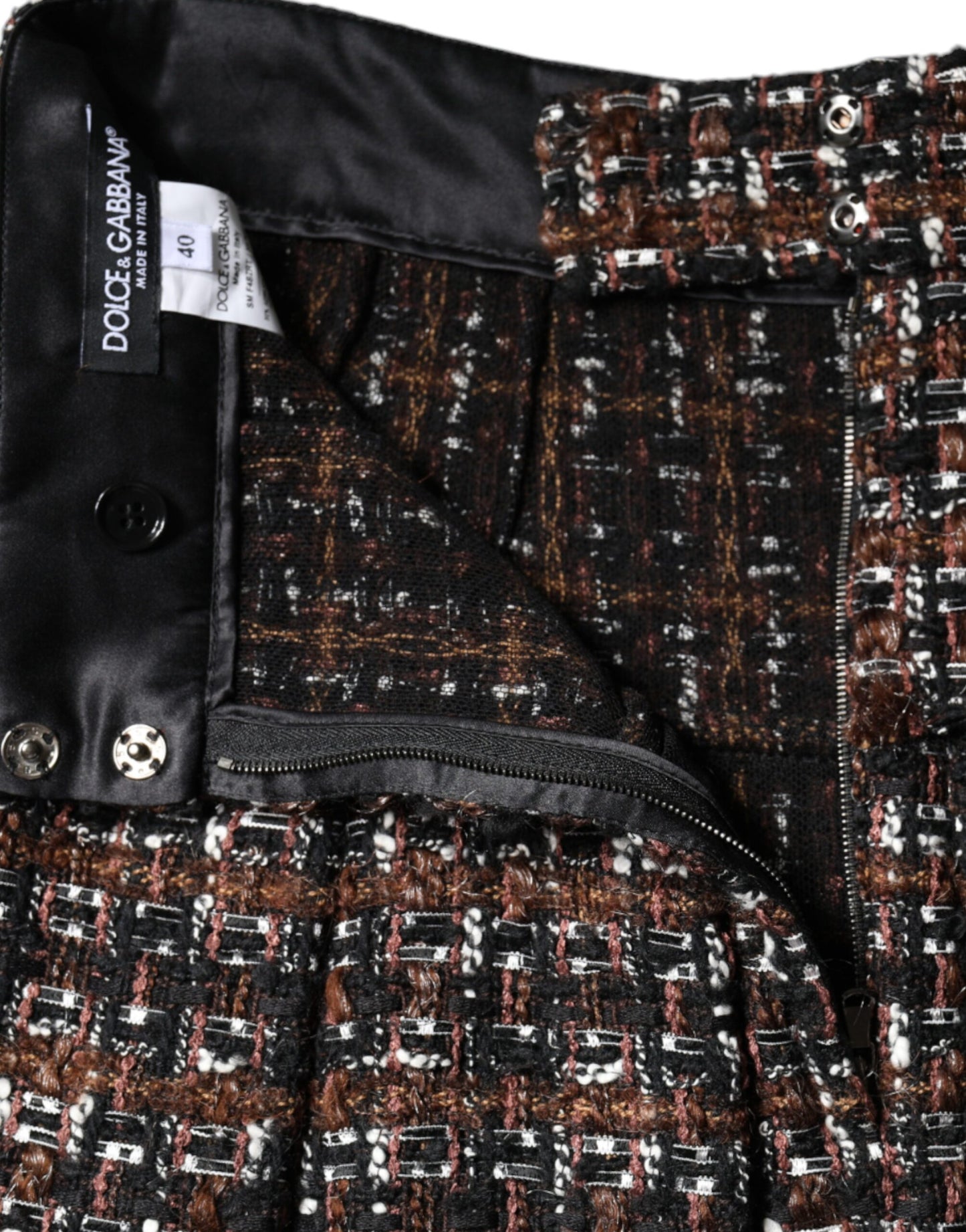 Mini-jupe trapèze taille haute en tweed tartan multicolore Dolce &amp; Gabbana