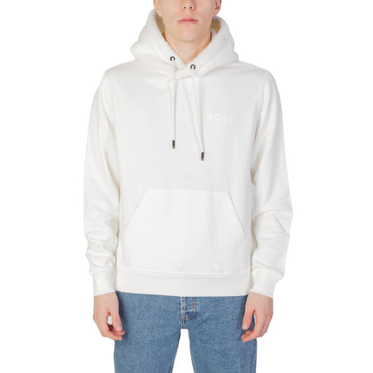 Sweat à capuche en coton crème Hugo Boss