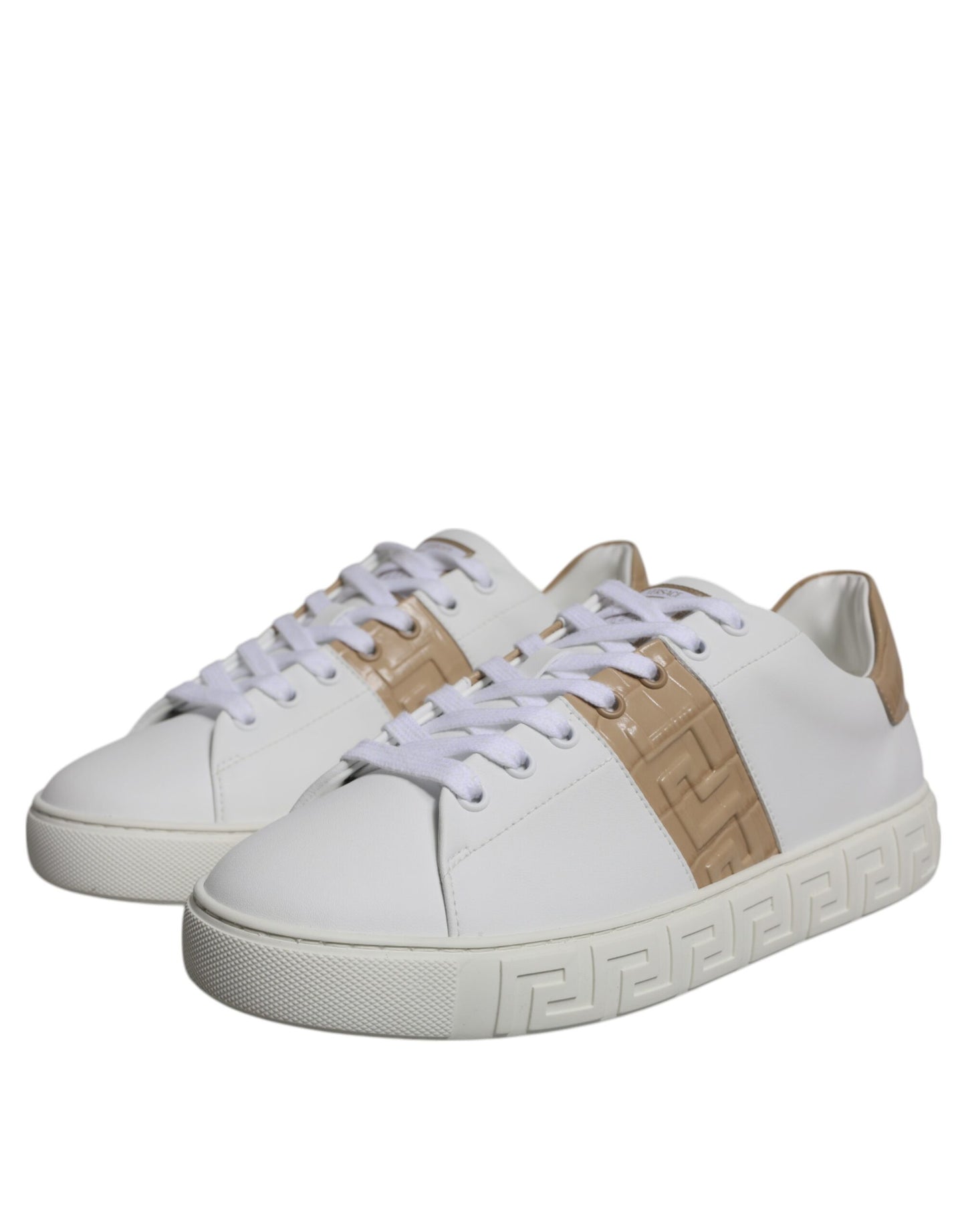 Versace Weiß Braun Greca Print TPU Low Top Herren Sneakers Schuhe