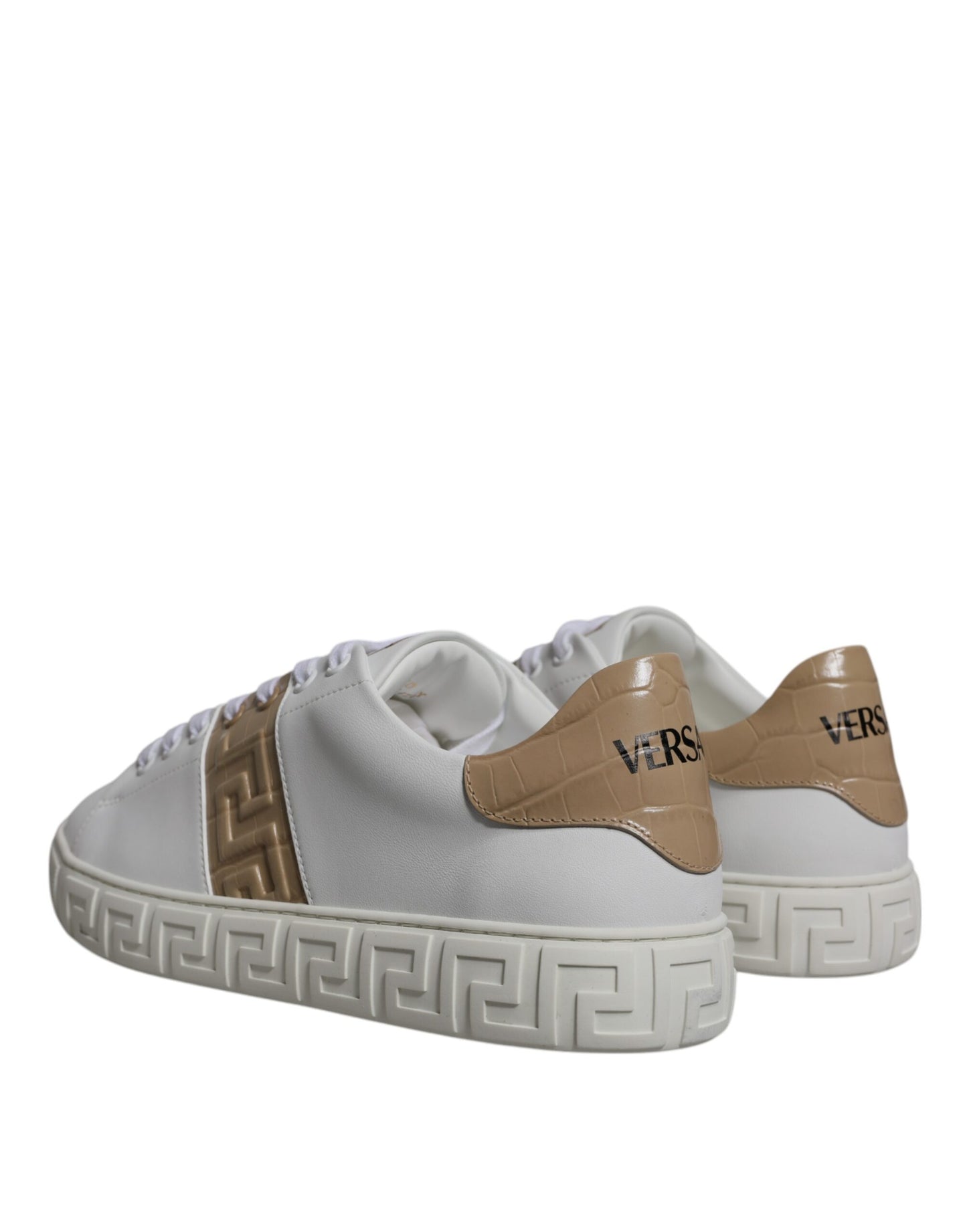 Versace Weiß Braun Greca Print TPU Low Top Herren Sneakers Schuhe